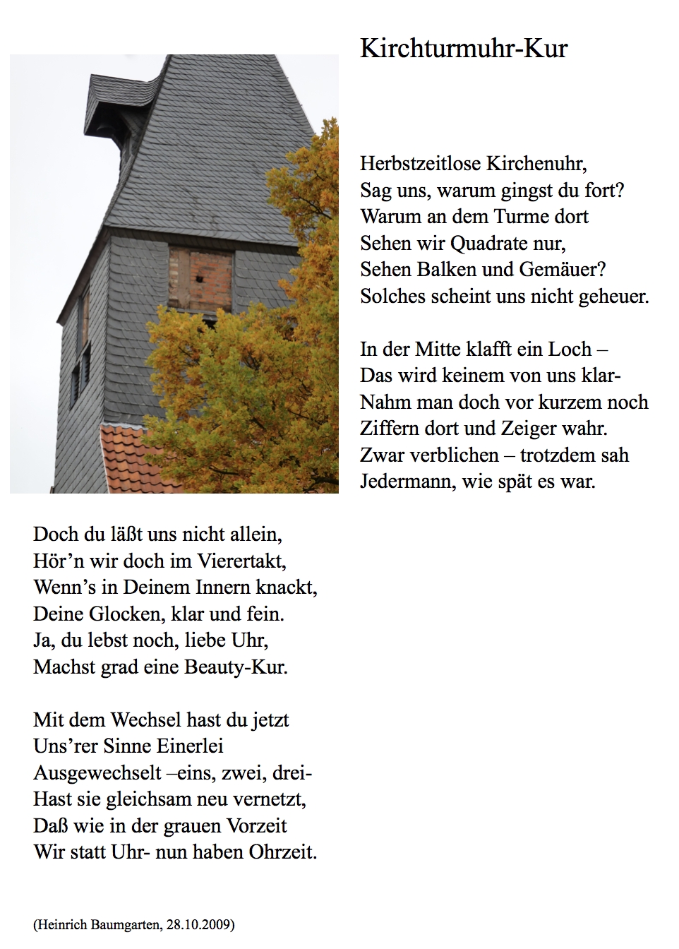 Bildgedicht: Kirchturmuhr-Kur